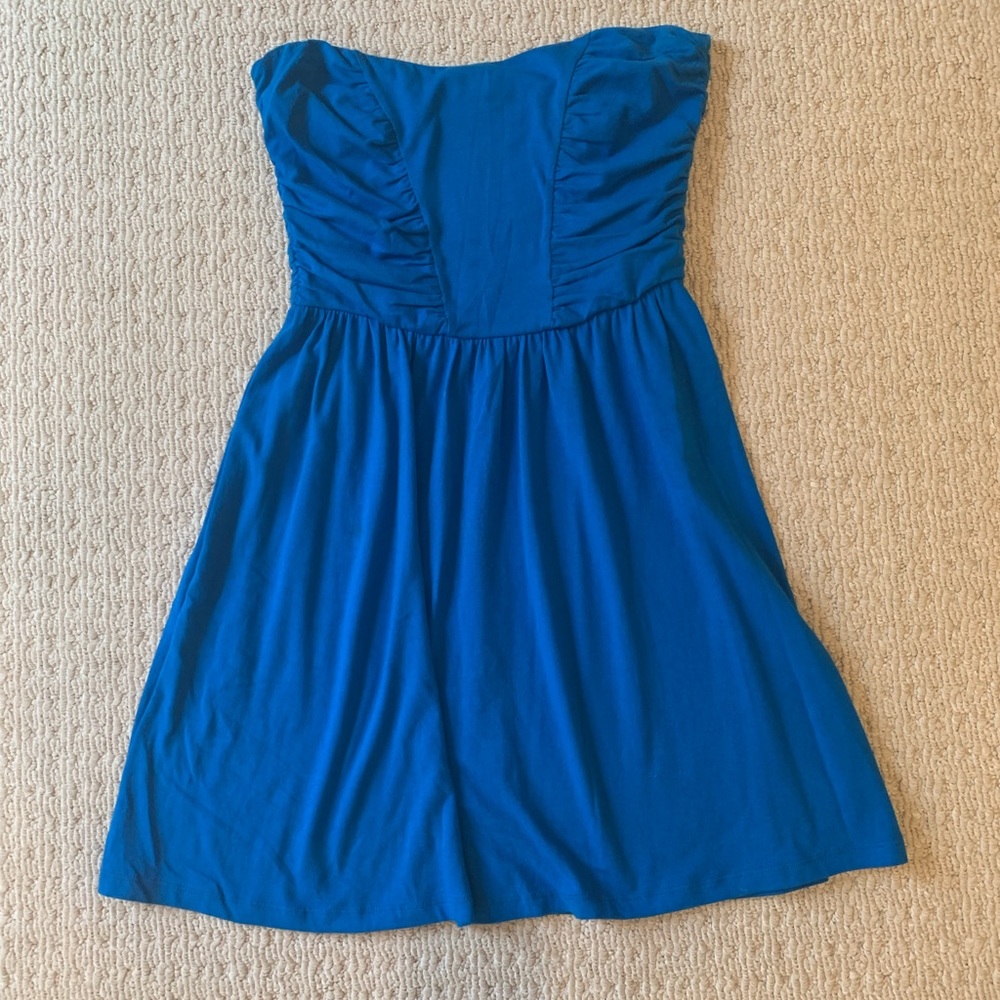 Blue Strapless Lush Mini Dress